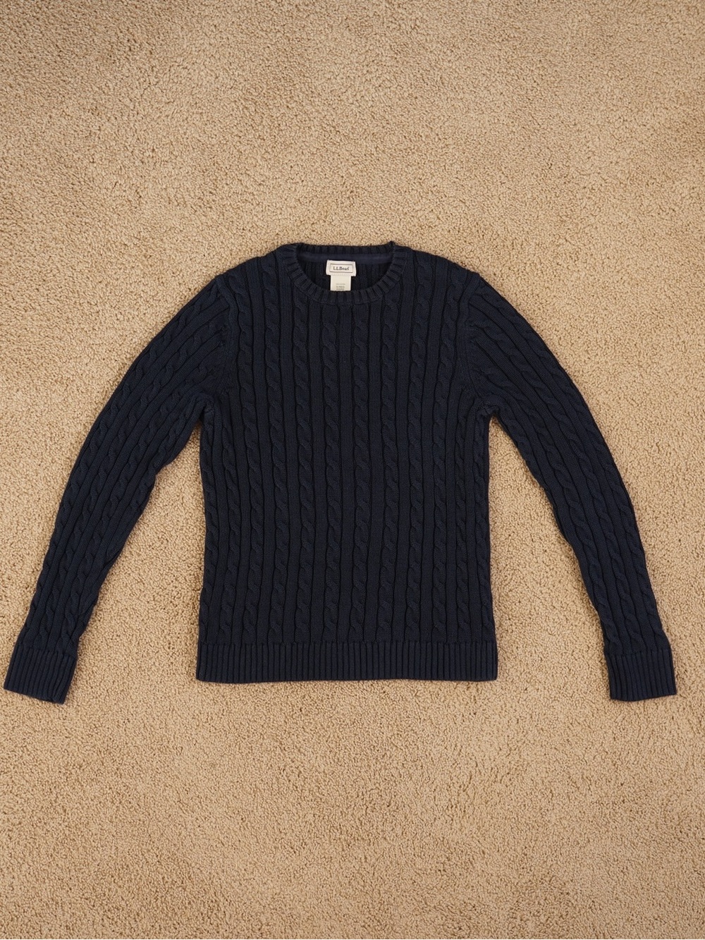 L.L. Bean Women's Navy Cable-Knit Crewneck Sweater Size S-Reg